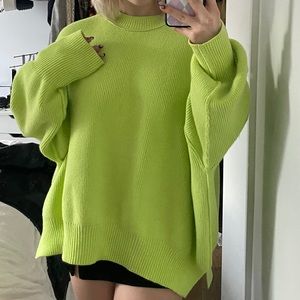 free people lime green crewneck sweater